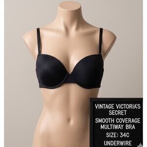 Vintage Victoria's Secret 34C Bra Black Smooth Coverage Multiway Convertible VS